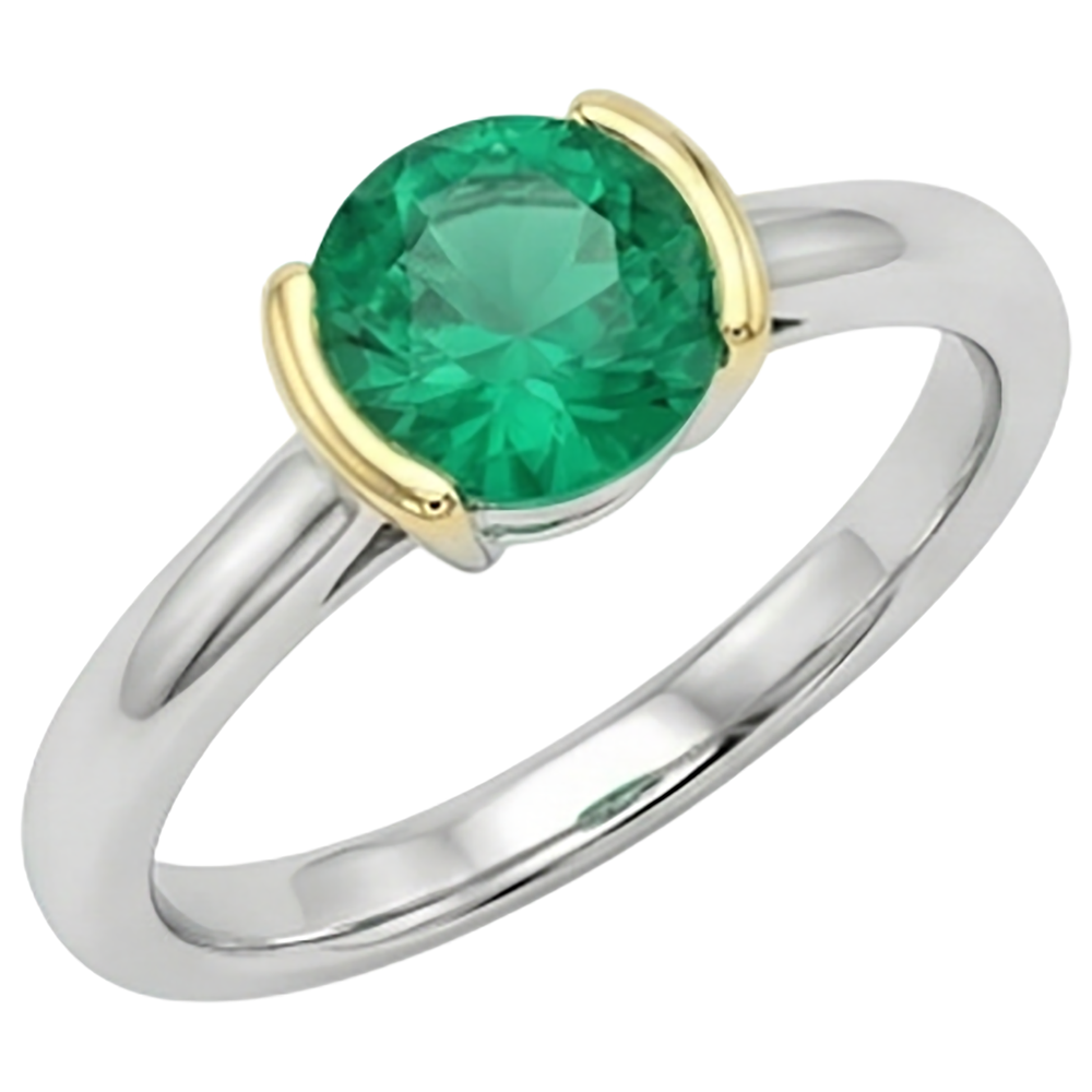 Farbstein-Ring 14 Karat Zweifarbig Gold mit Smaragd – Schrägansicht