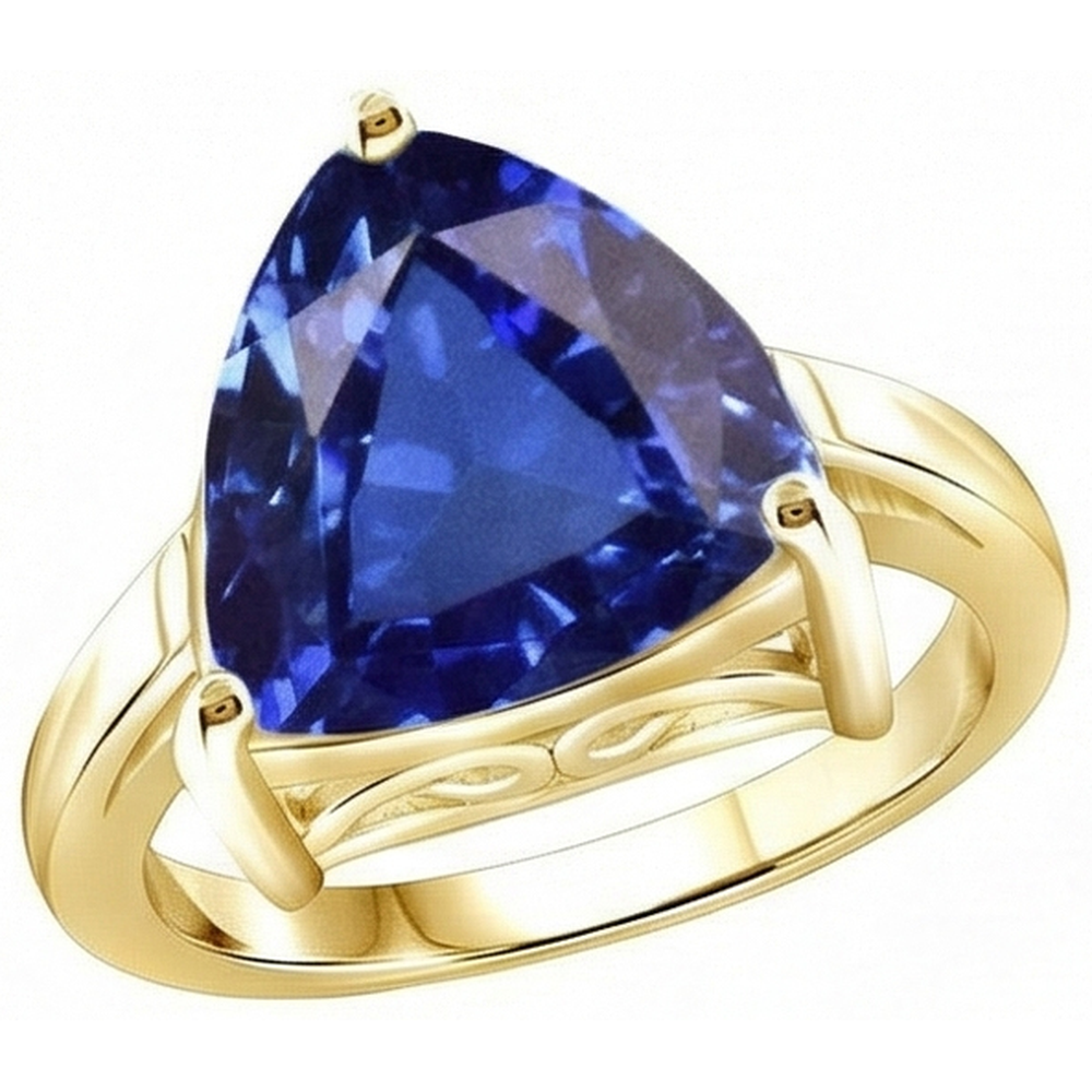 Solitaire Trillion Blue Saphir Ring Gelbgold Schmuck 3 Karat