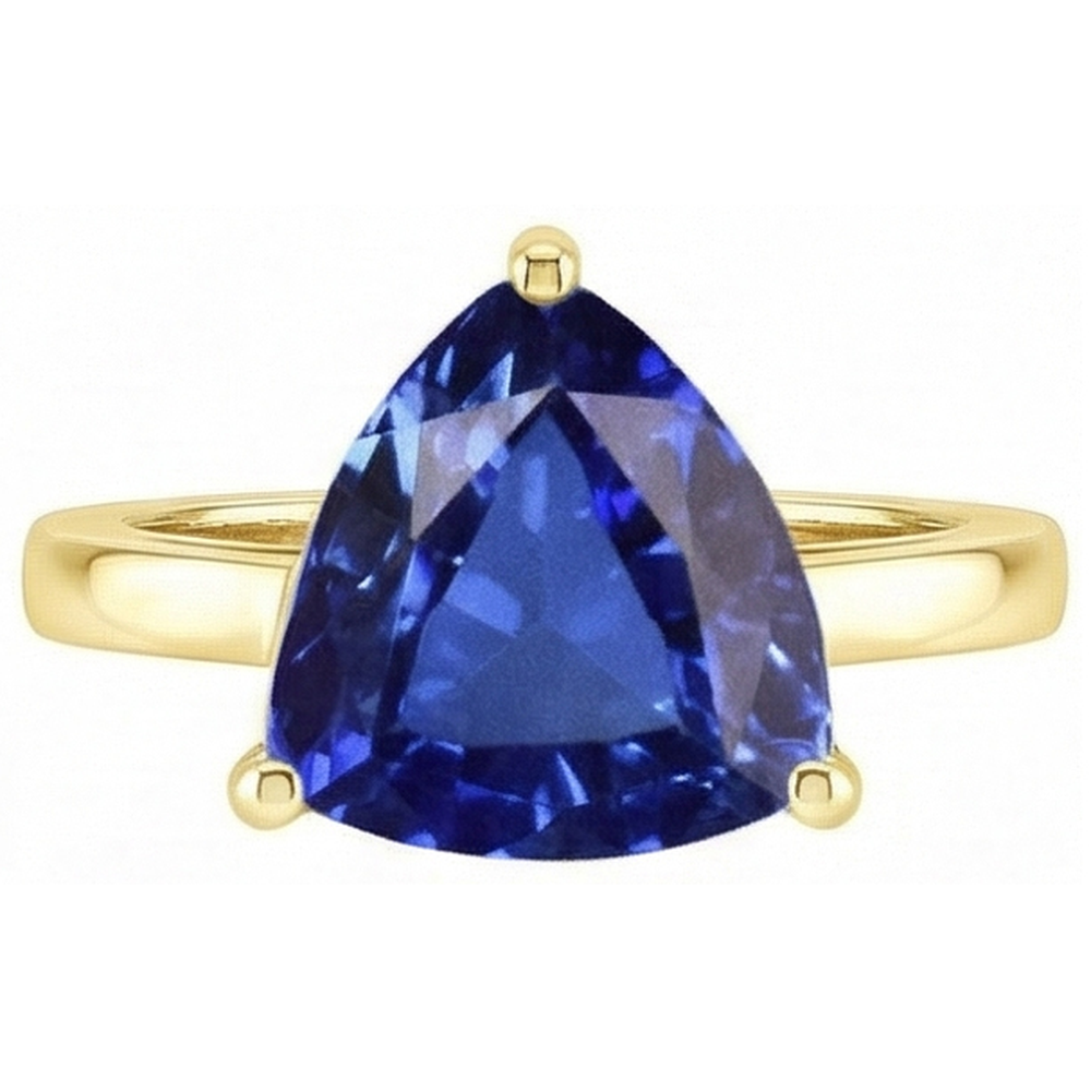 Solitaire Trillion Blue Saphir Ring Gelbgold Schmuck 3 Karat
