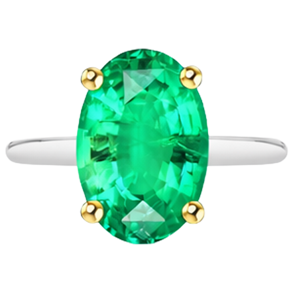 Smaragd Oval-Schliff Edelstein-Ring in Zweifarbiges 14K Gold – Seitenansicht