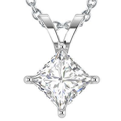 Solitaire Big Princess Cut 3,25 Kt Natürliche Diamant Anhänger Halskette Weißgold