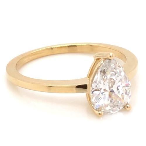 Solitaire Birne Echt Diamant-Verlobungsring 1,50 Karat Gelbgold 14K