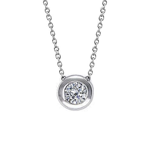 Solitaire Lünette Set Echt Diamant Damen Halskette Anhänger 0,75 Karat WG 14K