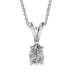 Solitaire Pear Echt Diamant Lady Necklace Pendant 1 Carat White Gold 14K