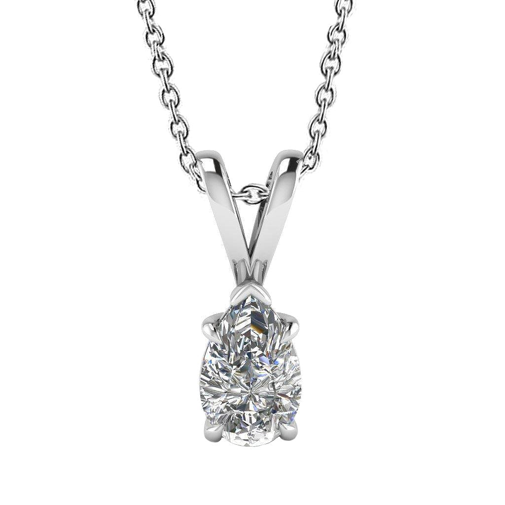 Solitaire Pear Echt Diamant Lady Necklace Pendant 1 Carat White Gold 14K