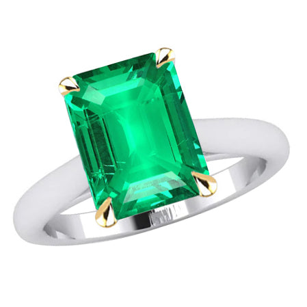 Treppen-Schliff Edler Smaragd Ring in Bicolor 14K Gold – Hauptansicht