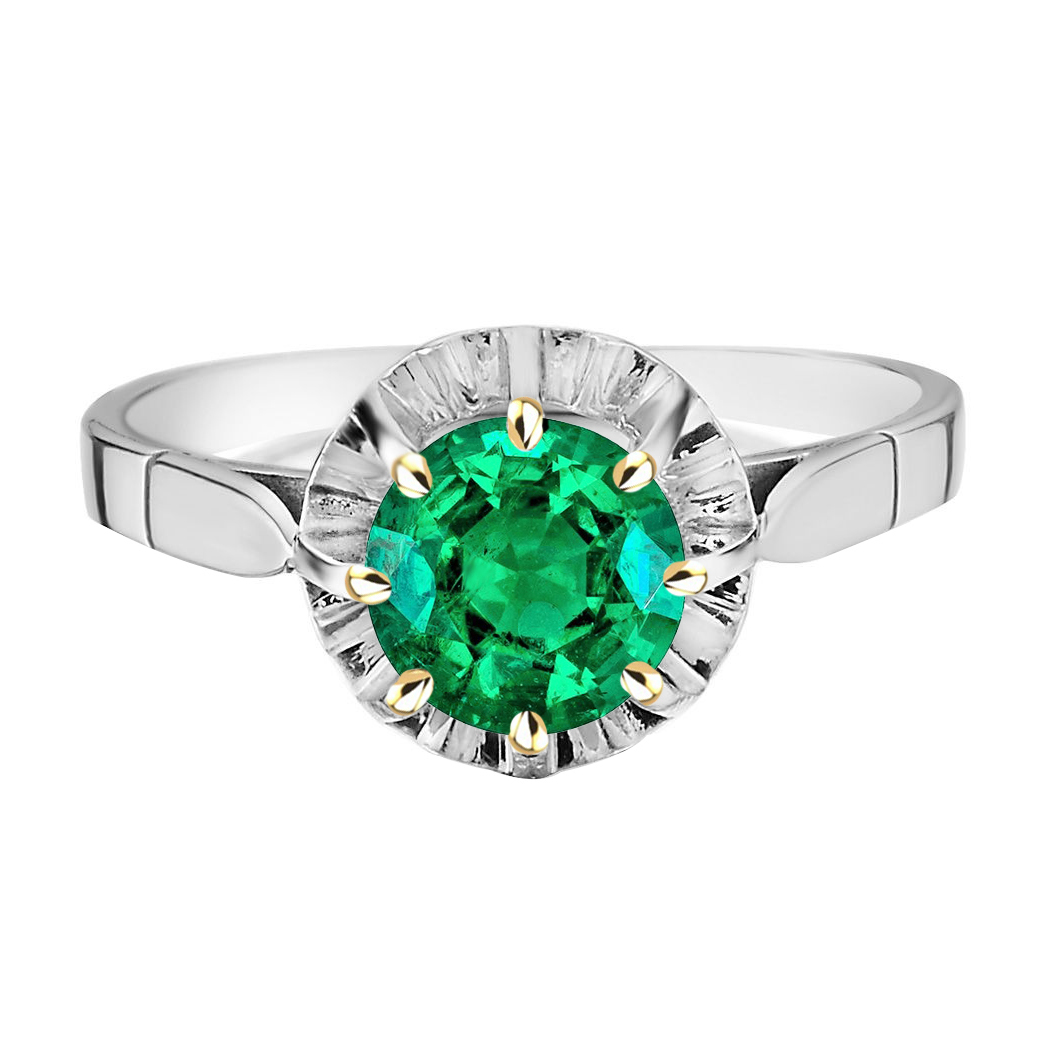 Smaragd Farbstein-Ring 2,50-Karat 14 Karat Zweifarbig Gold – Hauptansicht