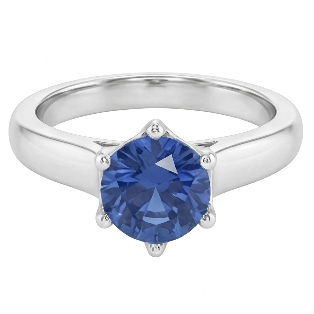 Solitär Blauer Saphir Edelstein Ring 2 Karat Weißgold
