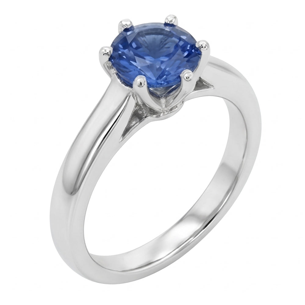 Solitär Blauer Saphir Edelstein Ring 2 Karat Weißgold