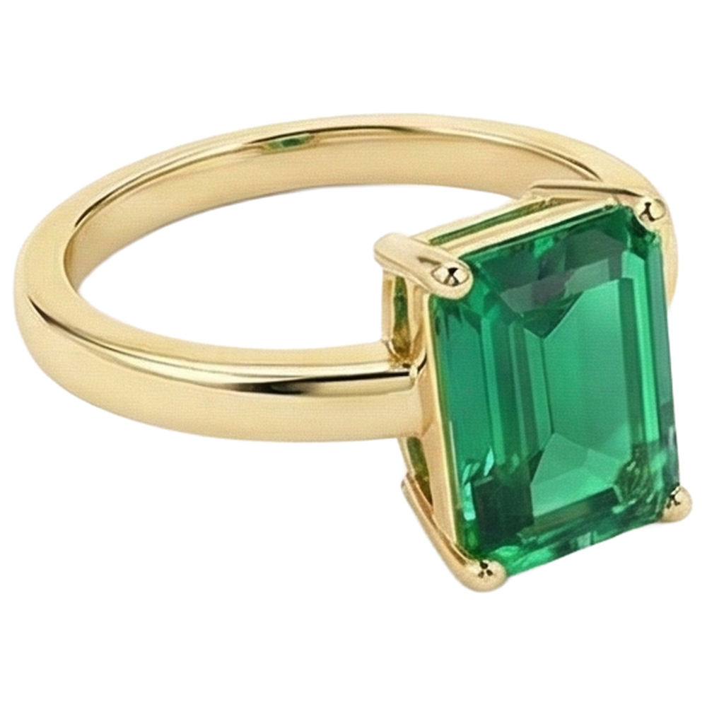 Solitär Grüner Smaragd Ring 3 Karat Gelbgold 14K Edelsteinschmuck