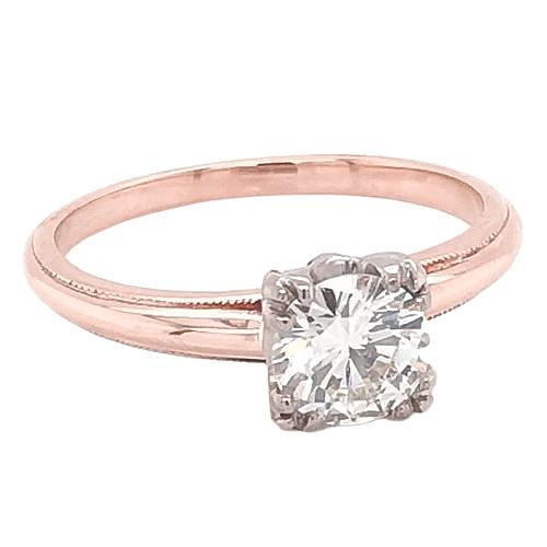 Solitär-Natürliche Diamant Verlobungsring 1 Karat Klaue Prong Milgrain Roségold 14K