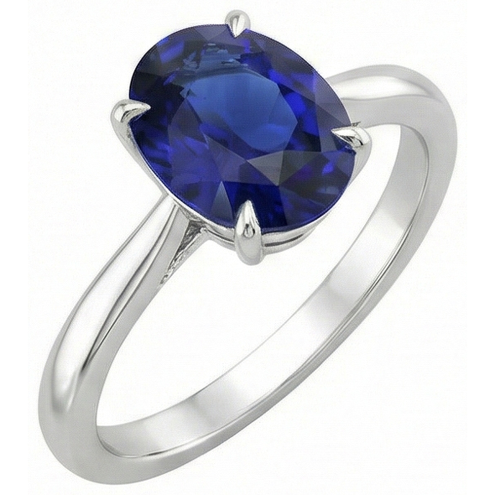 Solitär-Ring mit blauem Saphir im Ovalschliff 2 Karat Weißgold 14K
