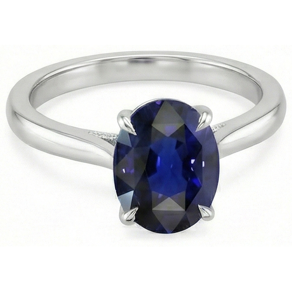 Solitär-Ring mit blauem Saphir im Ovalschliff 2 Karat Weißgold 14K