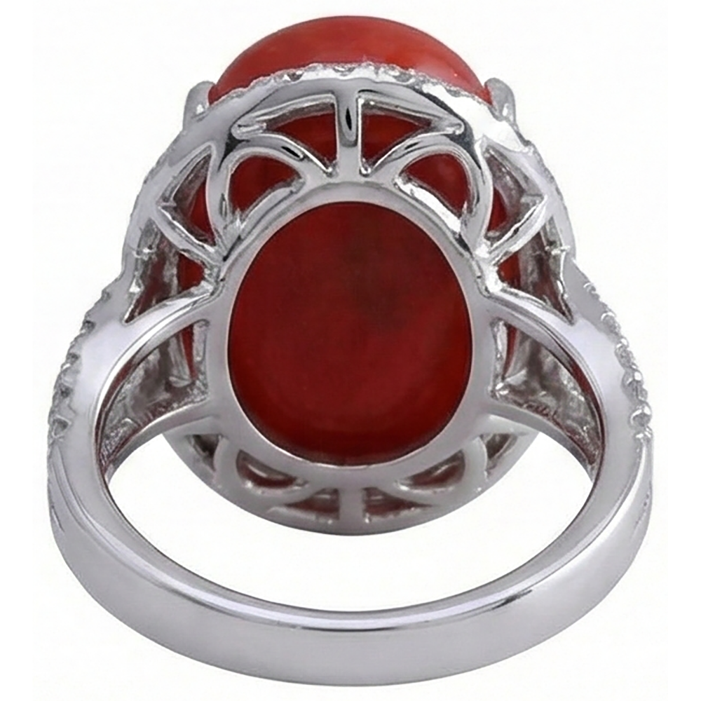 Solitär mit Akzent 13,75 ct Roter Koralle Und Diamanten Ring Neu