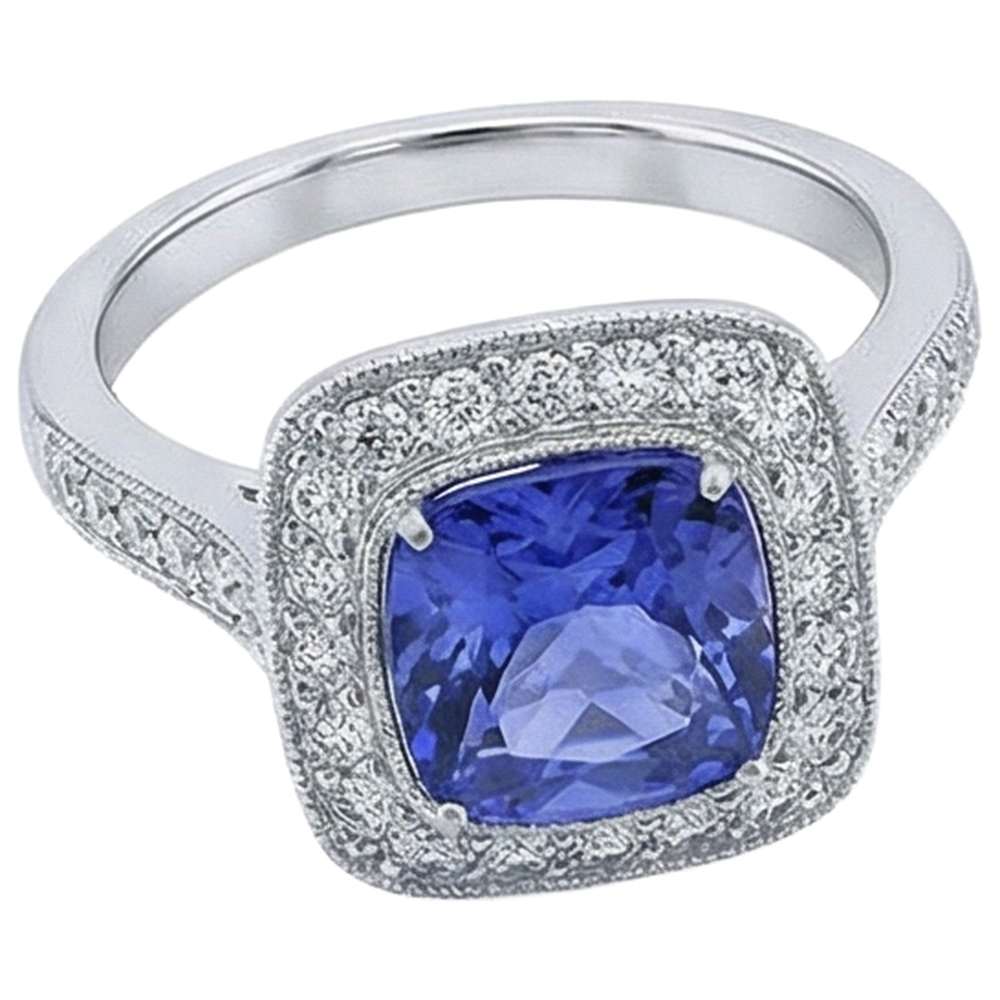 echter round tansanit 18Karat ring Detailansicht