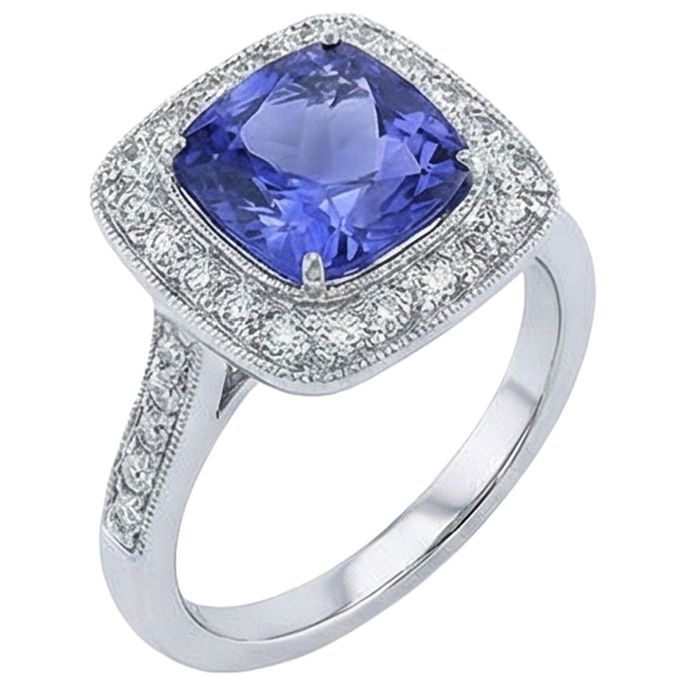 echter round tansanit 18Karat ring Draufsicht