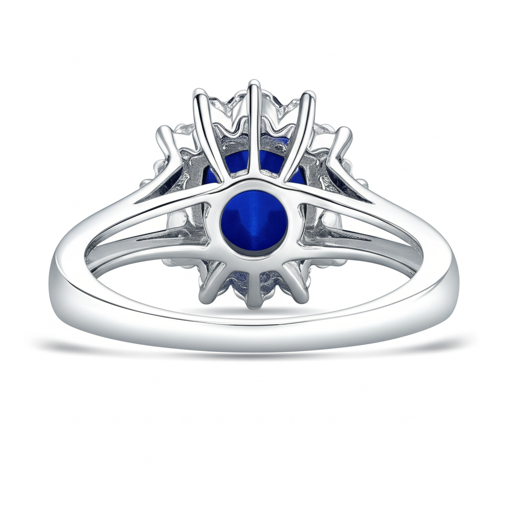 Solitär mit Akzent 3,70 ct Saphir und Diamanten Ring Weißgold