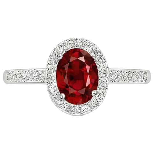 Solitär mit Akzent 3,85 Karat Rubin und Diamanten Ring 14K WG