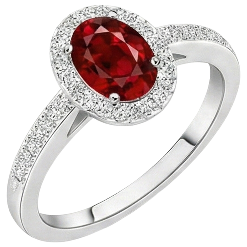Solitär mit Akzent 3,85 Karat Rubin und Diamanten Ring 14K WG