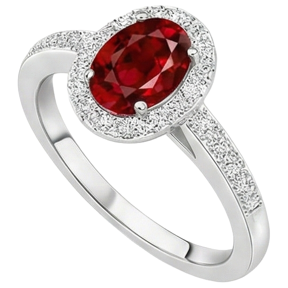 Solitär mit Akzent 3,85 Karat Rubin und Diamanten Ring 14K WG