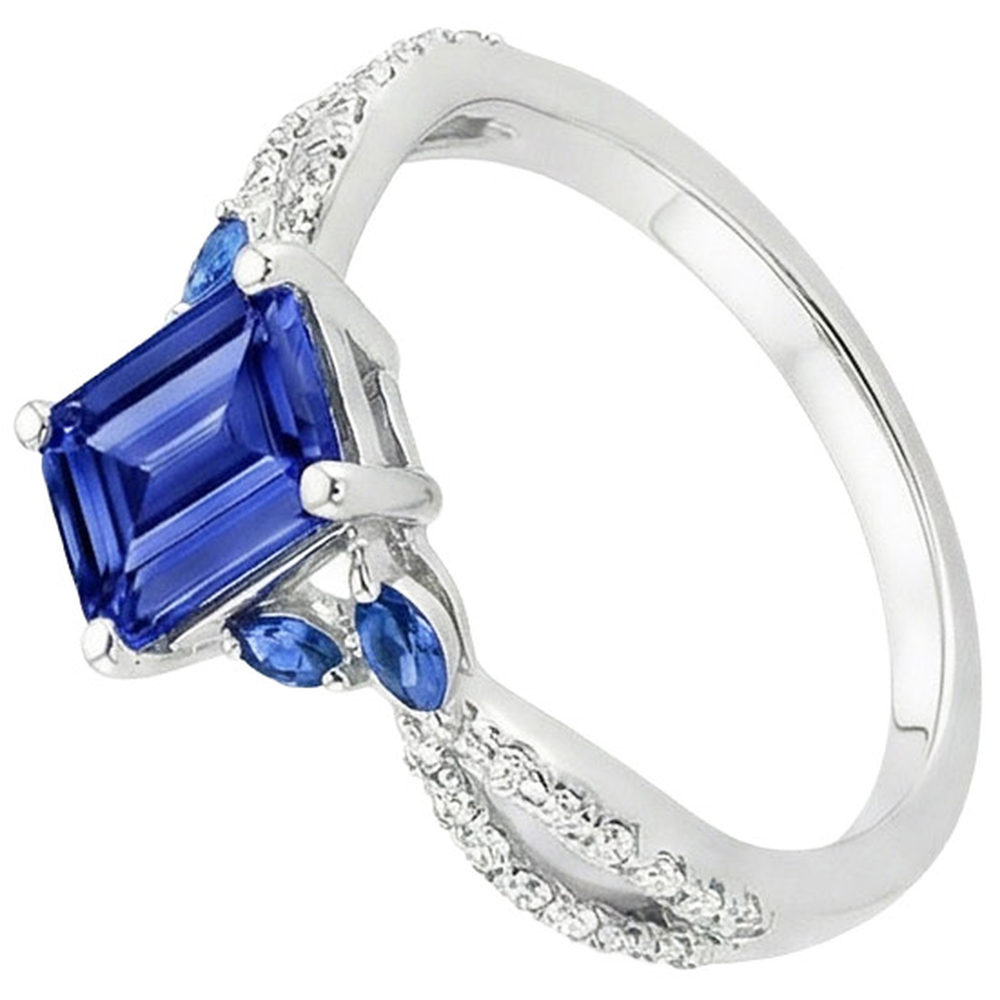 Solitär mit Akzenten Ring Smaragd & Marquise Blaue Saphire 4 Karat