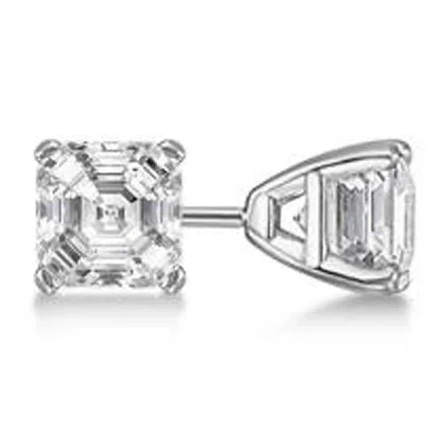 Solitär Asscher Cut Natürliche Diamant Ohrstecker Krappen Set 2 Karat WG 14K