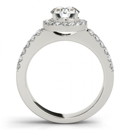 Solitär Mit Akzenten Halo Ring 1,50 Karat Runde Echt Diamanten Weißgold 14K