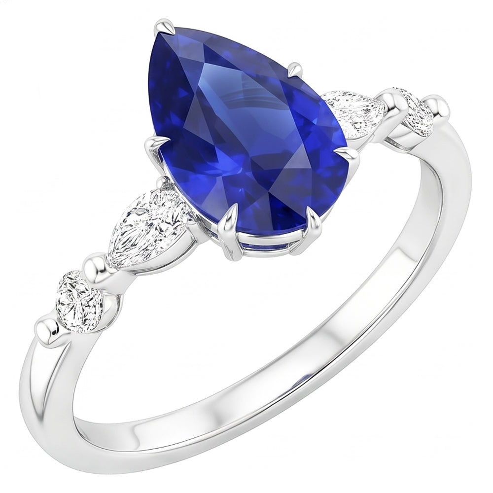 Solitärring mit Akzenten Birne Sri Lanka Saphir 4,50 Karat