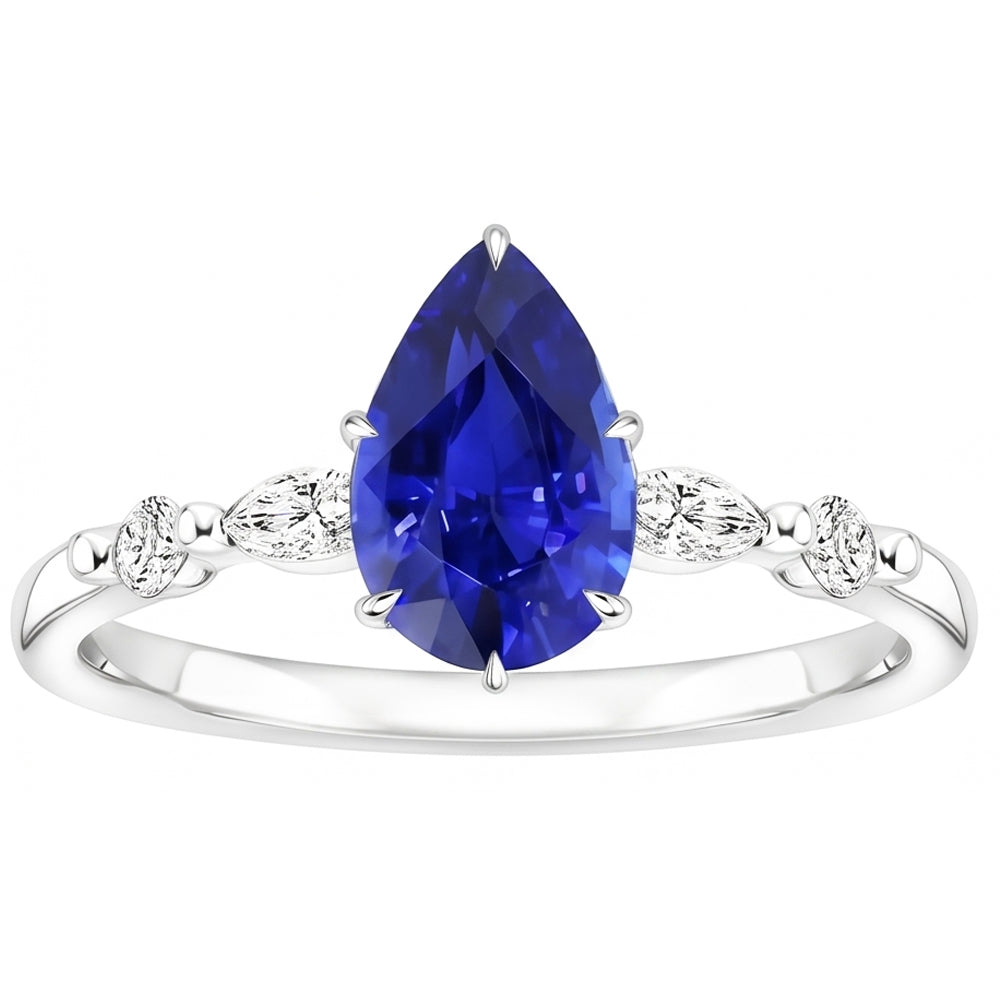 Solitärring mit Akzenten Birne Sri Lanka Saphir 4,50 Karat