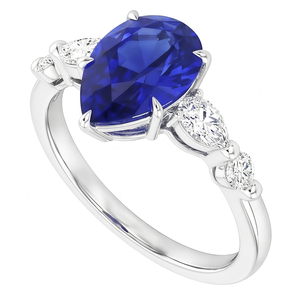 Solitärring mit Akzenten Birne Sri Lanka Saphir 4,50 Karat
