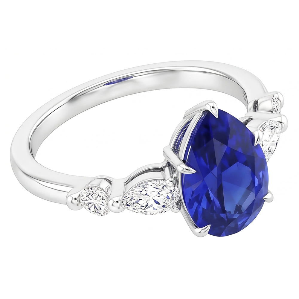 Solitärring mit Akzenten Birne Sri Lanka Saphir 4,50 Karat