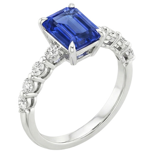 Solitärring mit Akzenten Blauer Saphir & Diamant 4 Karat