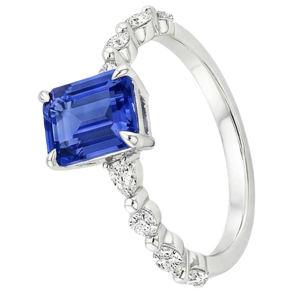 Solitärring mit Akzenten Blauer Saphir & Diamant 4 Karat