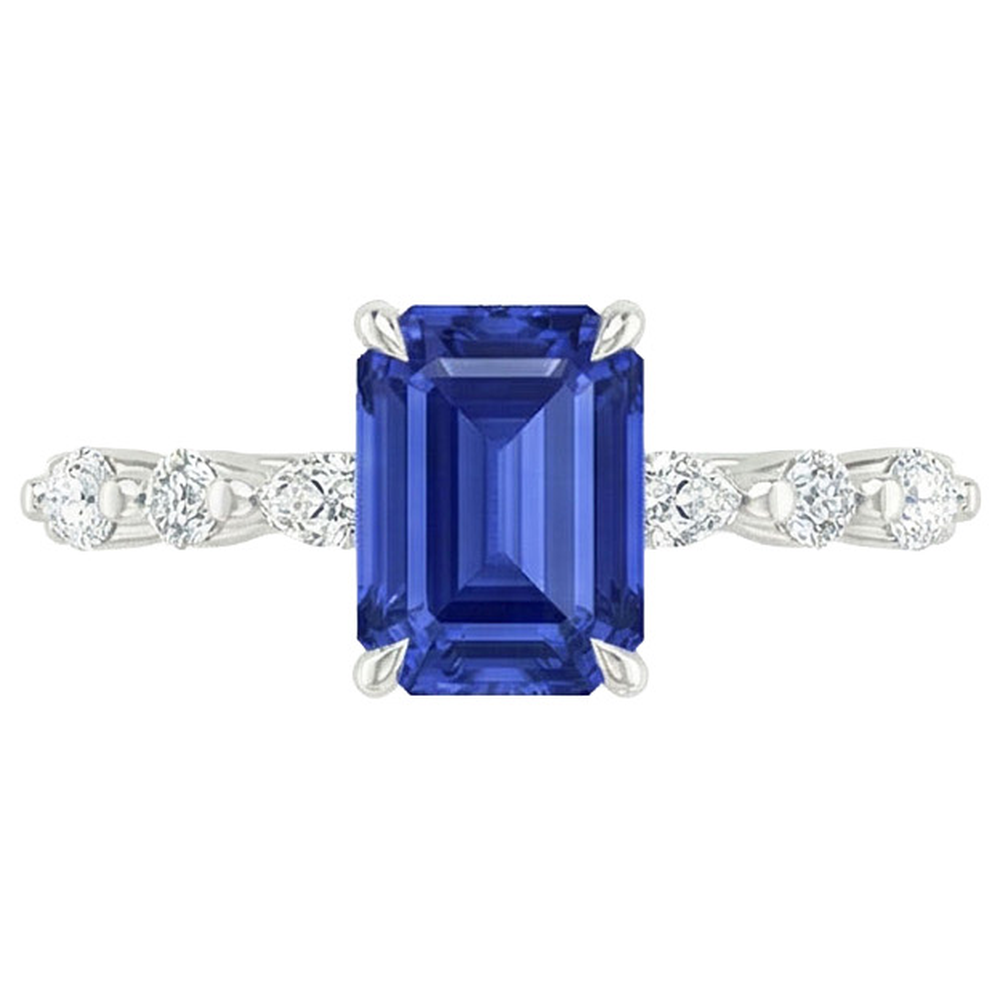 Solitärring mit Akzenten Blauer Saphir & Diamant 4 Karat