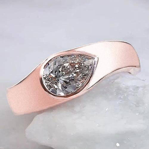 Solitärring Birne Natürliche Diamant 2 Karat Roségold Holzmaserung Metall