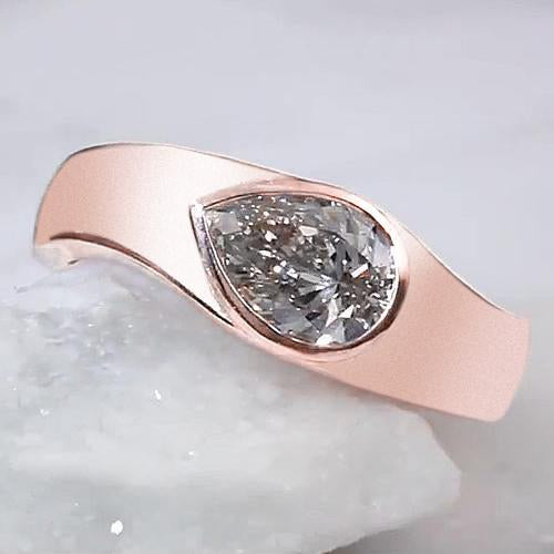 Solitärring Birne Natürliche Diamant 2 Karat Roségold Holzmaserung Metall