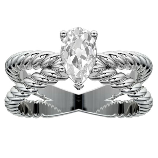 Solitärring Old Cut Birnen Natürliche Diamant Split Shank 2,25 Karat Rope Style