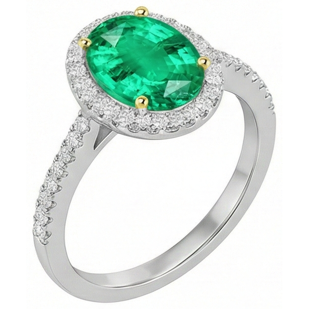Edler Smaragd Oval-Schliff Edelstein-Ring in Zweifarbiges 14K Gold – Schrägansicht