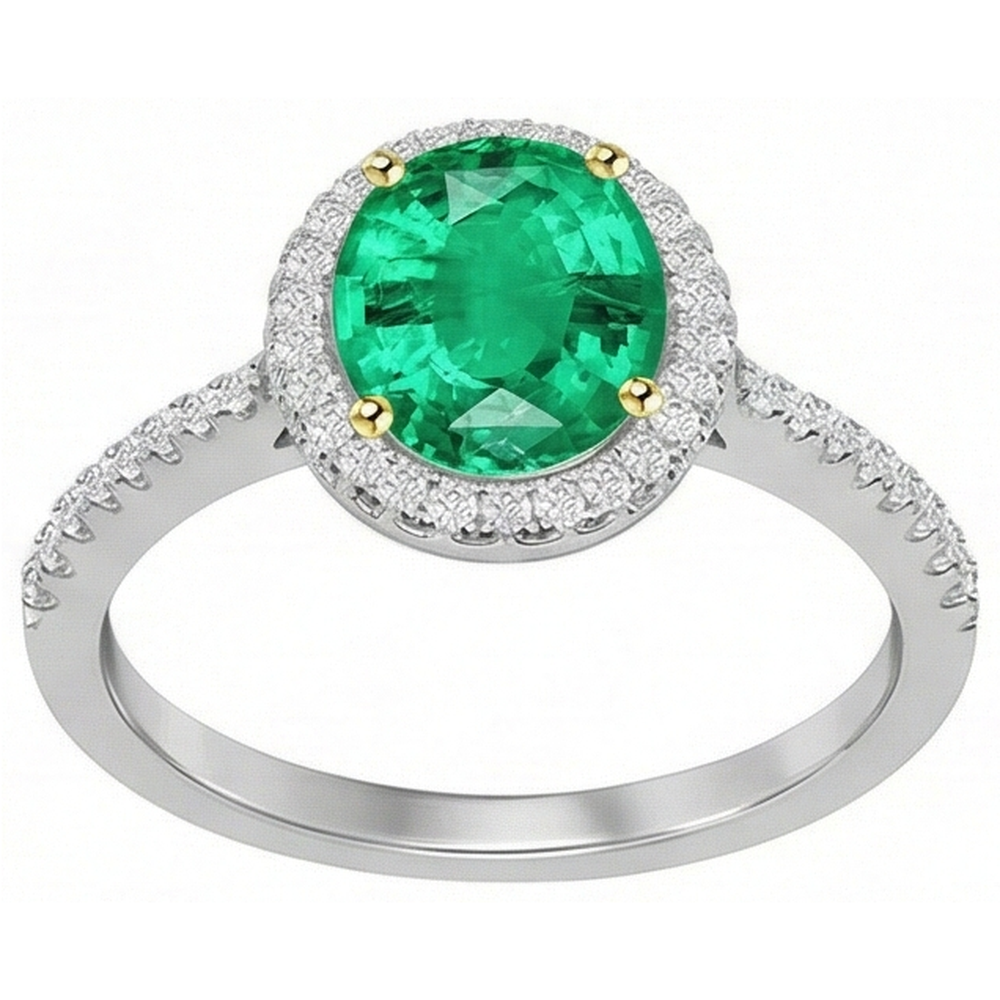 Edler Smaragd Oval-Schliff Edelstein-Ring in Zweifarbiges 14K Gold – Seitenansicht