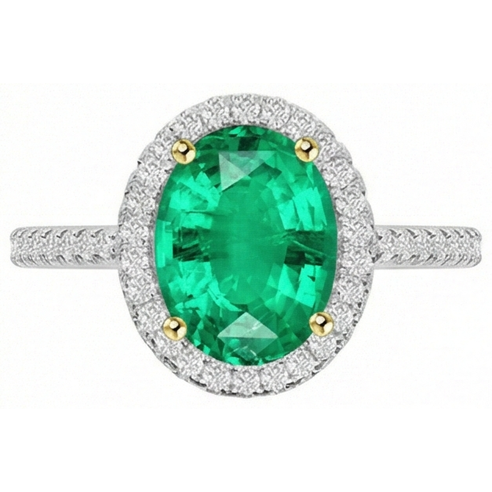 Edelstein-Ring Zweifarbiges 14K Gold mit Edler Smaragd – Profilansicht