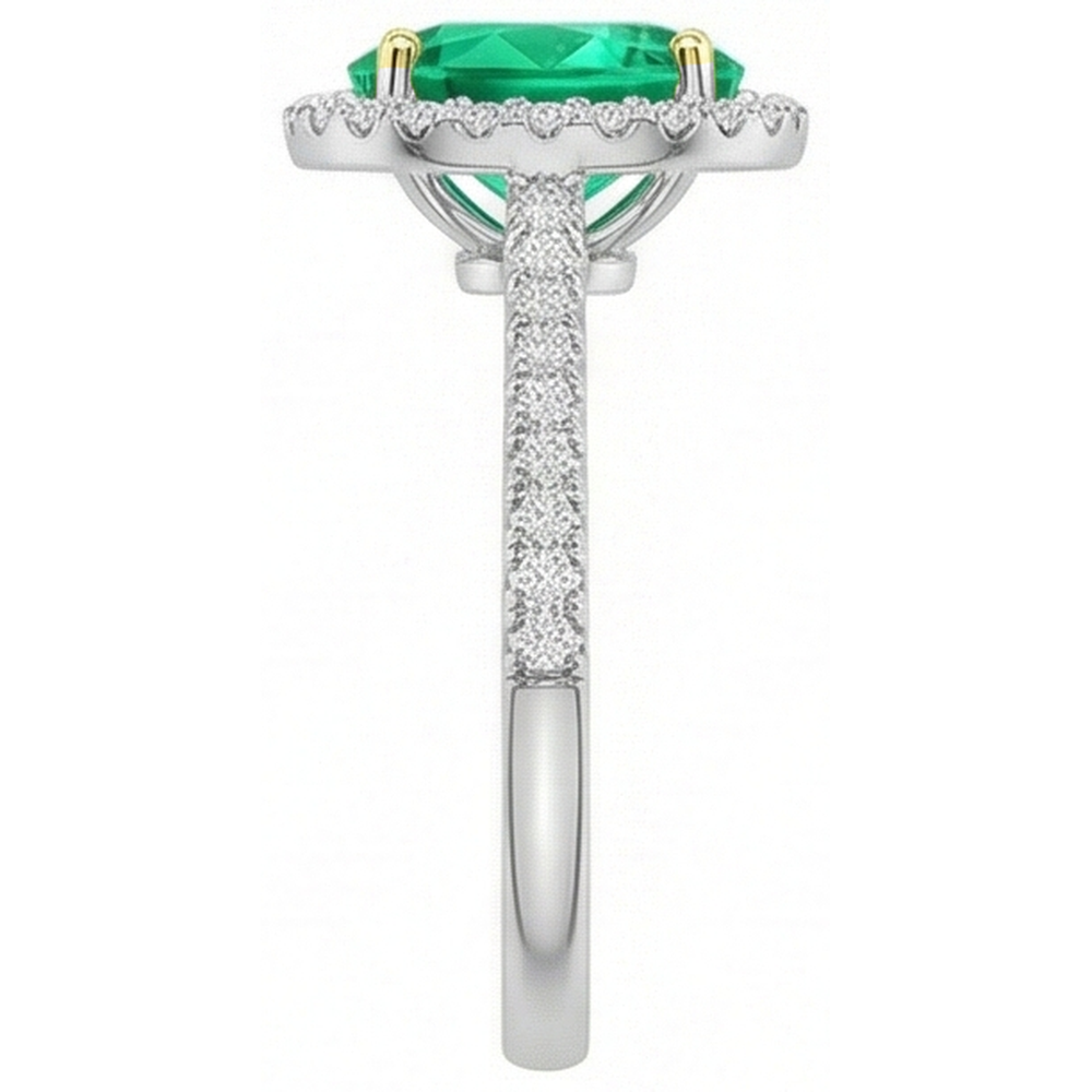 Oval-Schliff Edler Smaragd Ring in Zweifarbiges 14K Gold – Draufsicht