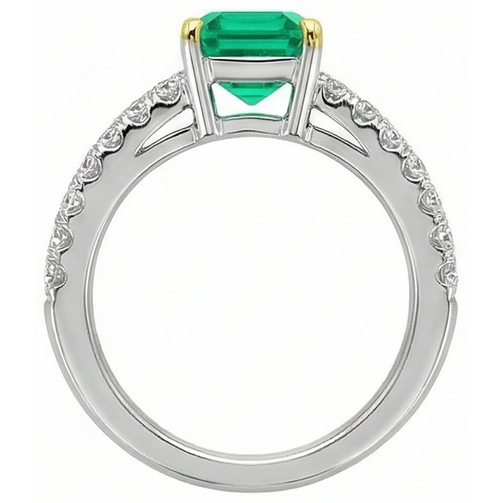 Treppen-Schliff Kolumbianischer Smaragd Ring in Zweifarbiges 14K Gold – Draufsicht