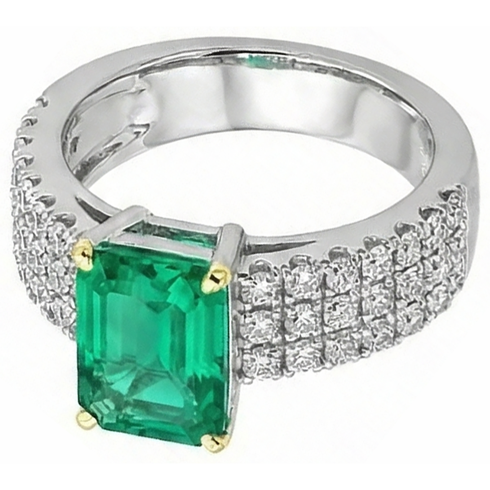 Strahlender Kolumbianischer Smaragd Edelstein-Ring 2,50 Karat – Seitenansicht