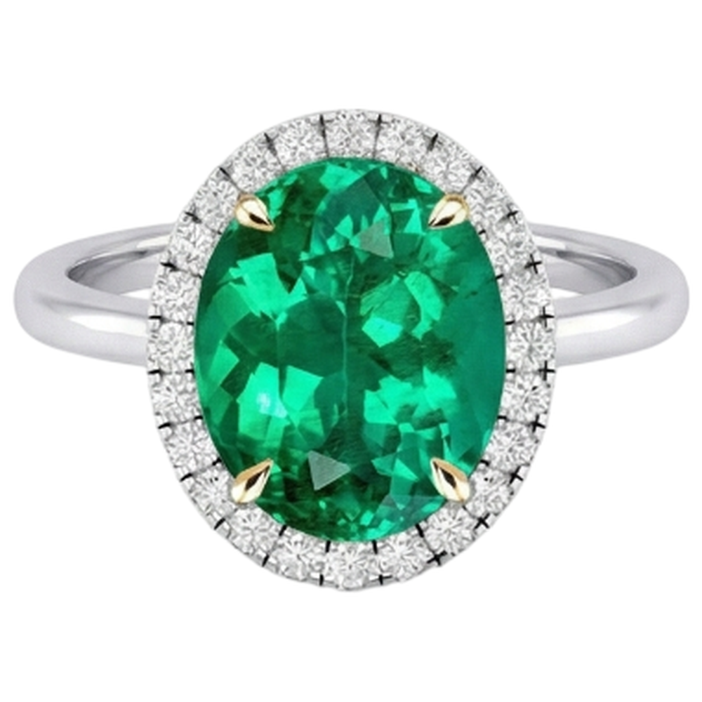 Farbstein-Ring Bicolor 14K Gold mit Smaragd – Schrägansicht