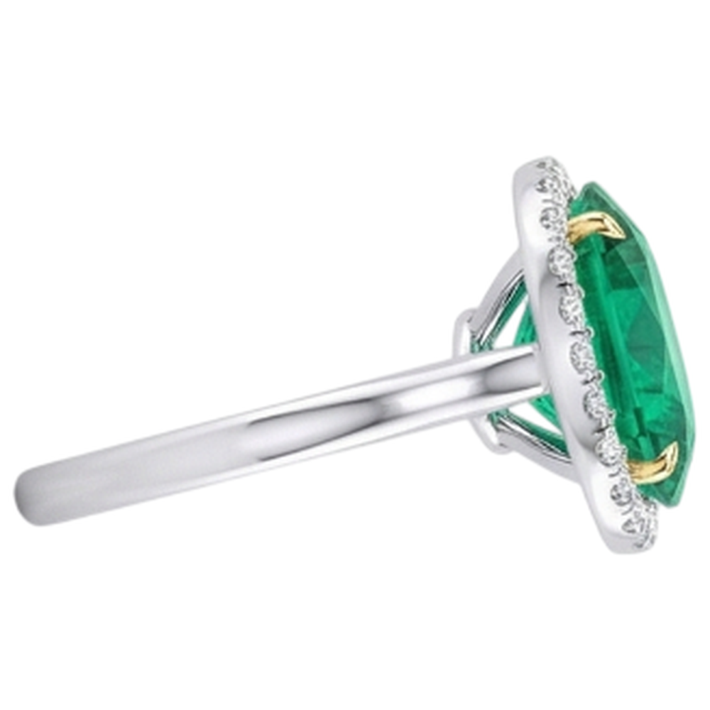 Oval-Schliff Smaragd Ring in Bicolor 14K Gold – Profilansicht