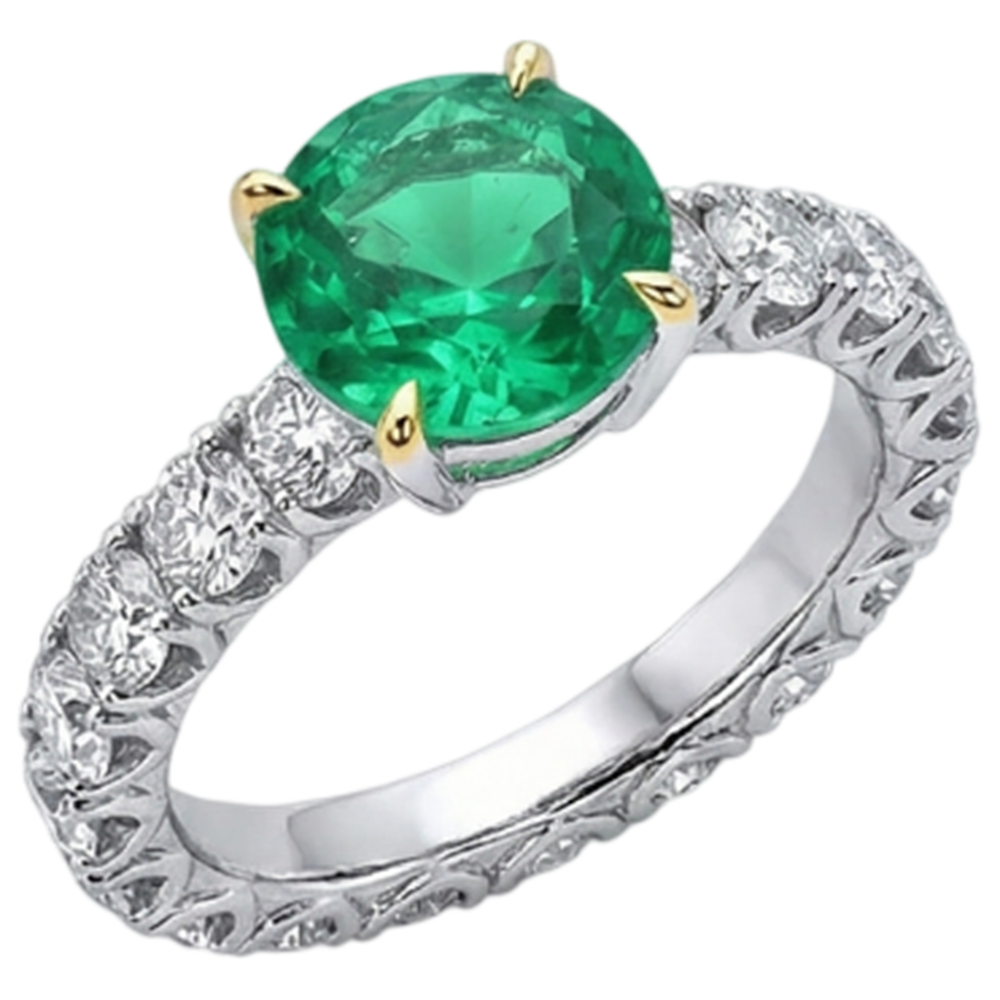 Kolumbianischer Smaragd Farbstein-Ring 4-Karat 14 Karat Zweifarbig Gold – Frontansicht
