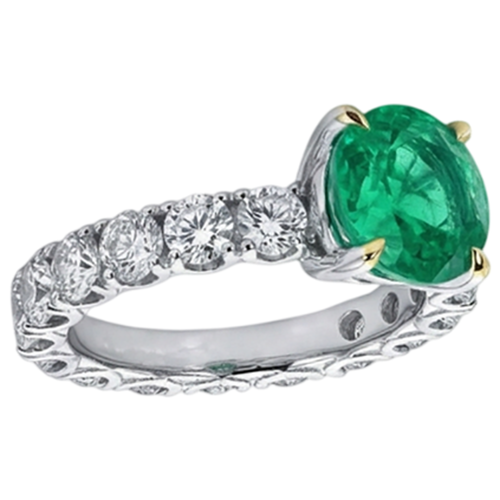 Farbstein-Ring 14 Karat Zweifarbig Gold mit Kolumbianischer Smaragd – Seitenansicht