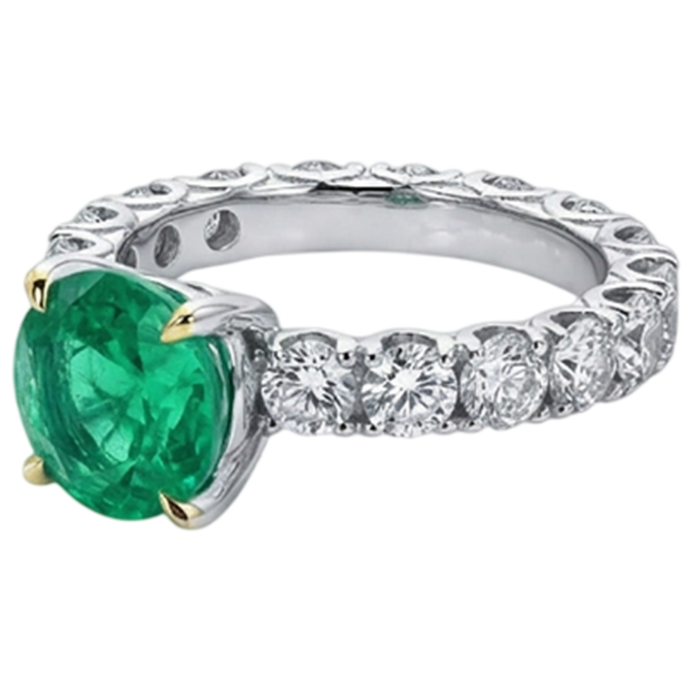 Kolumbianischer Smaragd Brillantschliff Farbstein-Ring in 14 Karat Zweifarbig Gold – Profilansicht