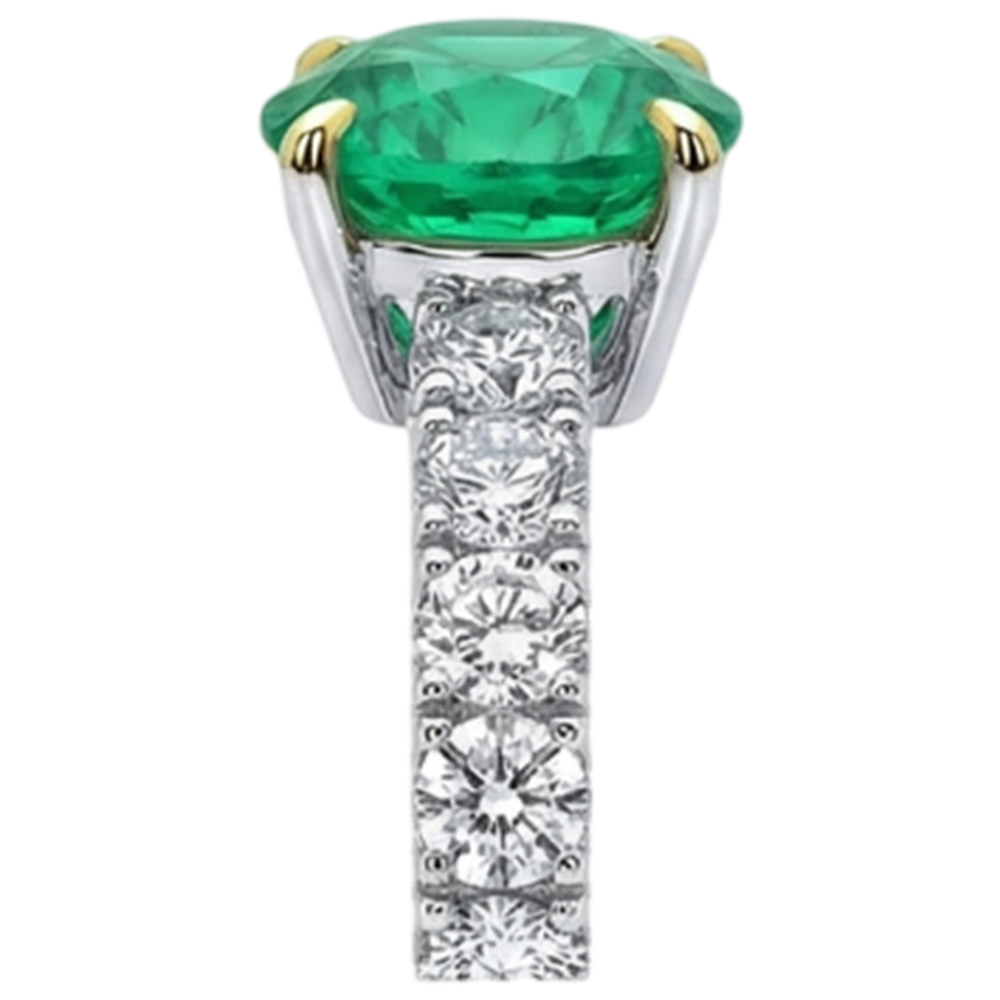 Farbstein-Ring 14 Karat Zweifarbig Gold mit Kolumbianischer Smaragd – Draufsicht