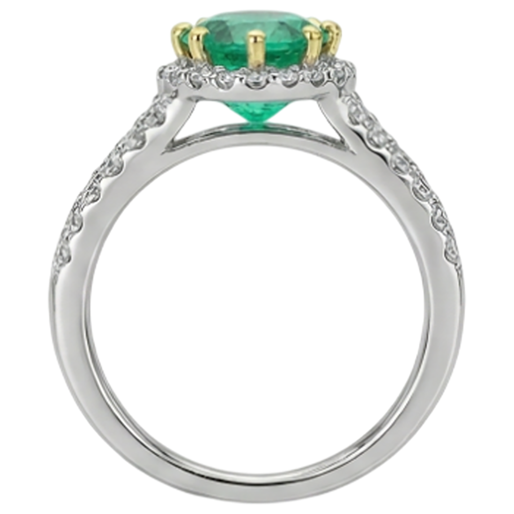 Smaragd Rund-Brillant Schmuckstein-Ring in Zweifarbiges 14K Gold – Draufsicht